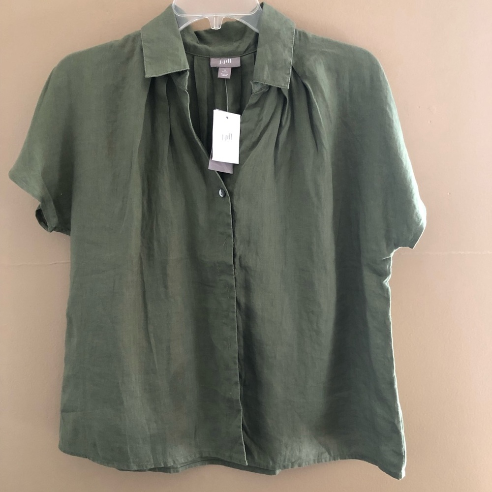 J. Jill Green Linen Shirt Size SP